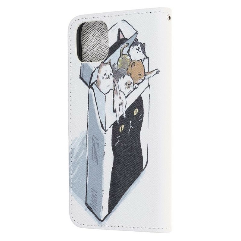 Læder Cover iPhone 13 Mini Telefon Etui Levering Thong Cats