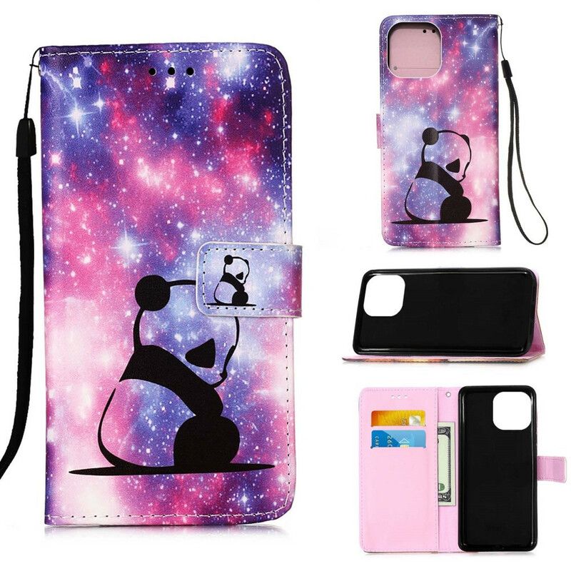 Læder Cover iPhone 13 Mini Telefon Etui Panda Galaxy