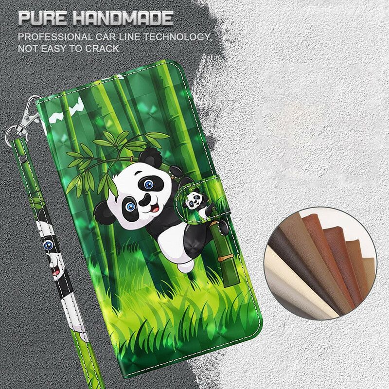 Læder Cover iPhone 13 Mini Telefon Etui Panda Og Bambus