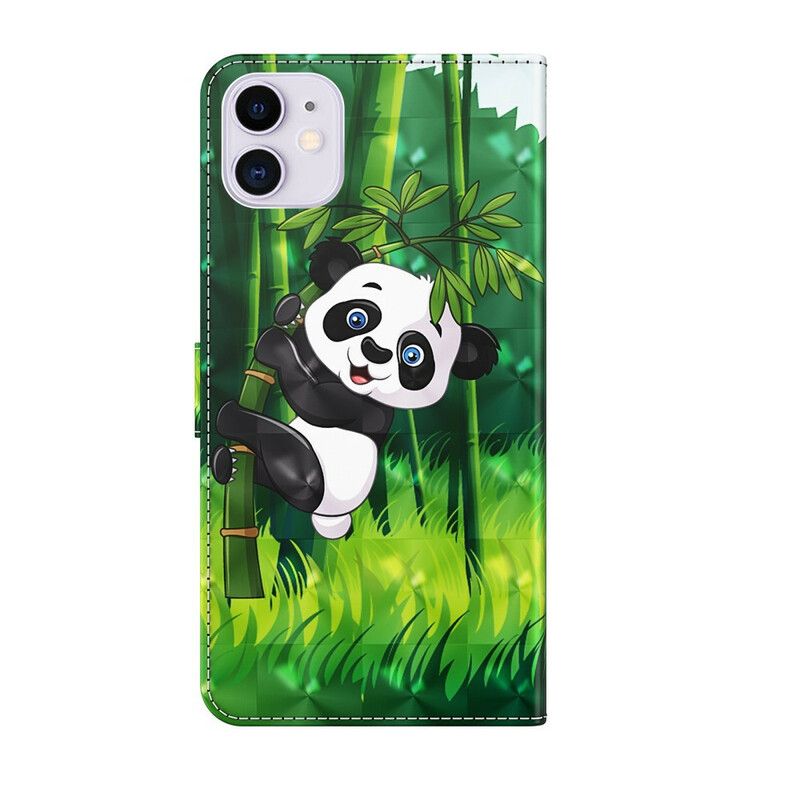 Læder Cover iPhone 13 Mini Telefon Etui Panda Og Bambus