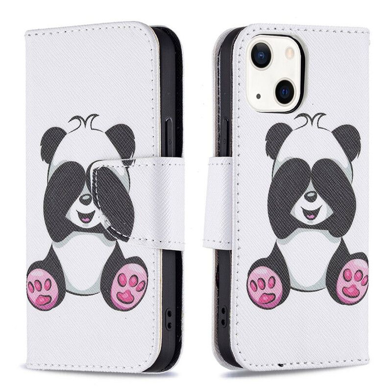 Læder Cover iPhone 13 Mini Telefon Etui Panda Sjov