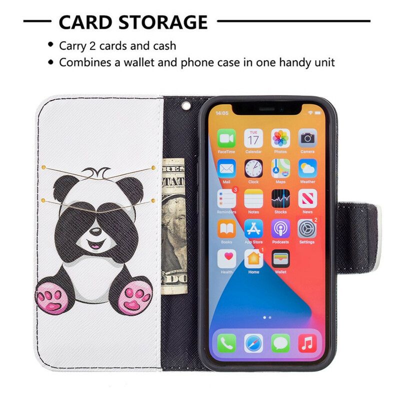 Læder Cover iPhone 13 Mini Telefon Etui Panda Sjov