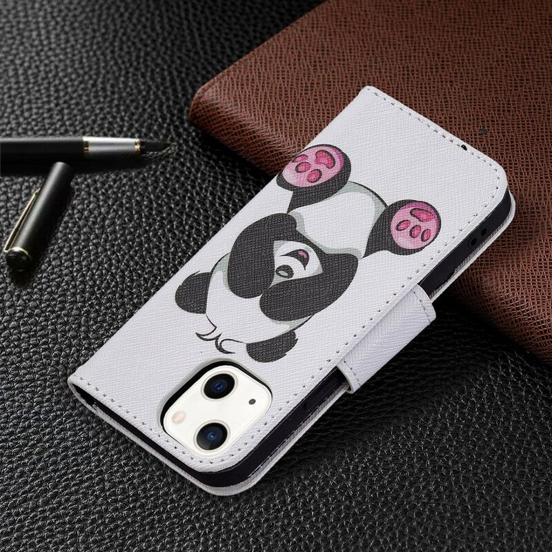 Læder Cover iPhone 13 Mini Telefon Etui Panda Sjov