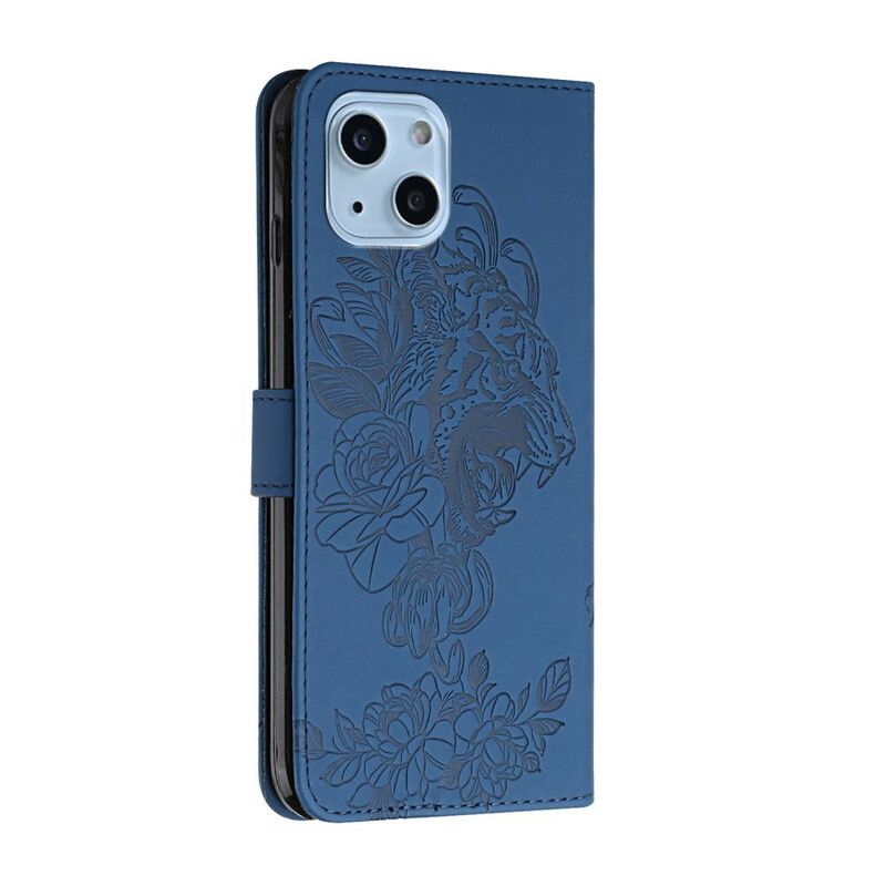 Læder Cover iPhone 13 Mini Telefon Etui Tiger Barokrem