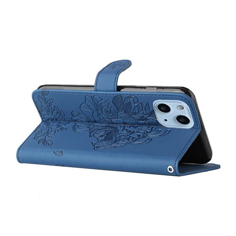 Læder Cover iPhone 13 Mini Telefon Etui Tiger Barokrem