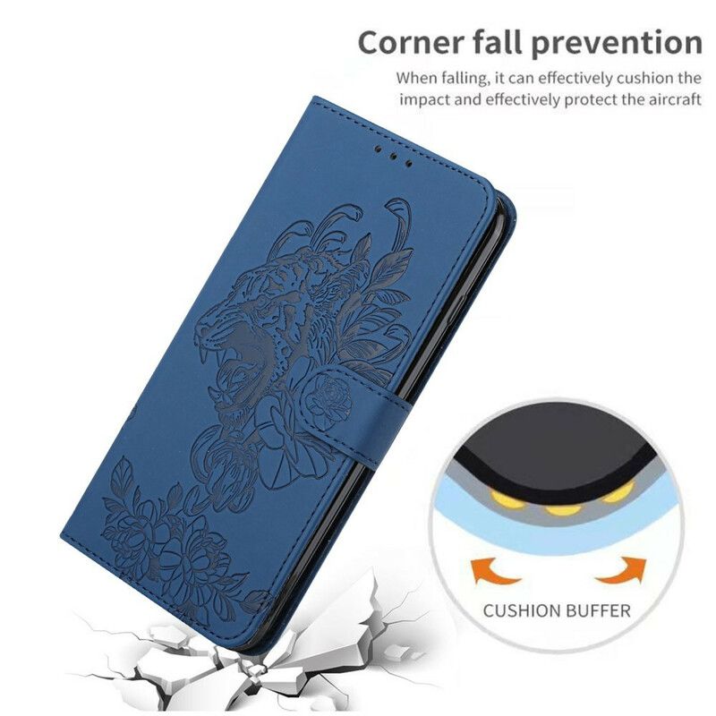 Læder Cover iPhone 13 Mini Telefon Etui Tiger Barokrem