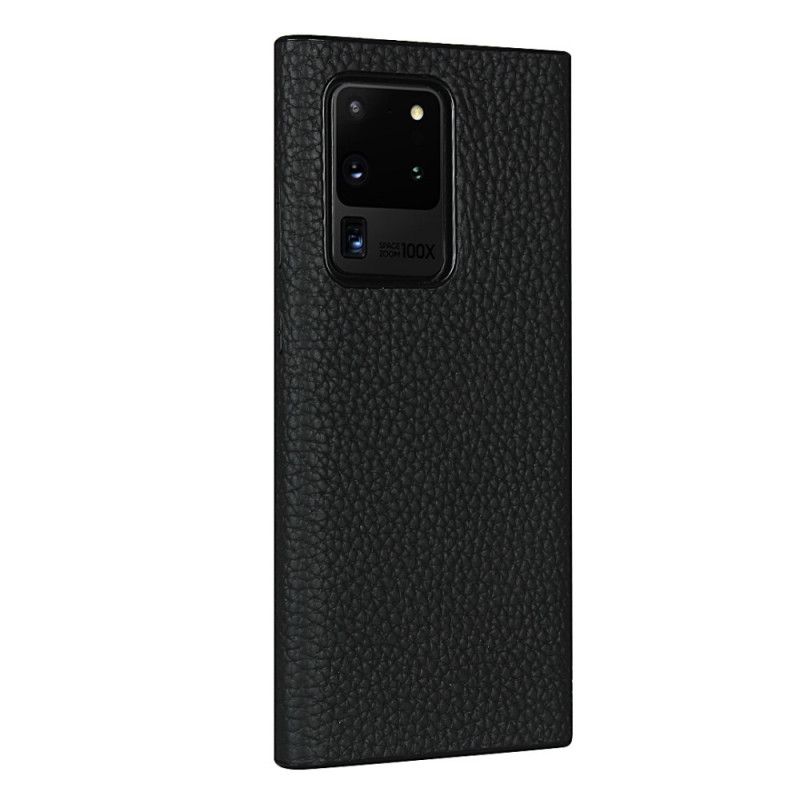 Cover for Samsung Galaxy S20 Ultra Sort Ægte Lychee Læder Med Rem