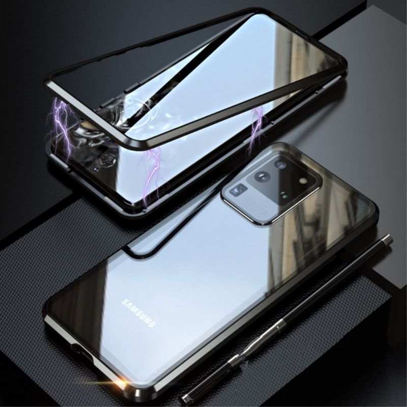 Cover for Samsung Galaxy S20 Ultra Sort Metalkanter Og Hærdet Glas