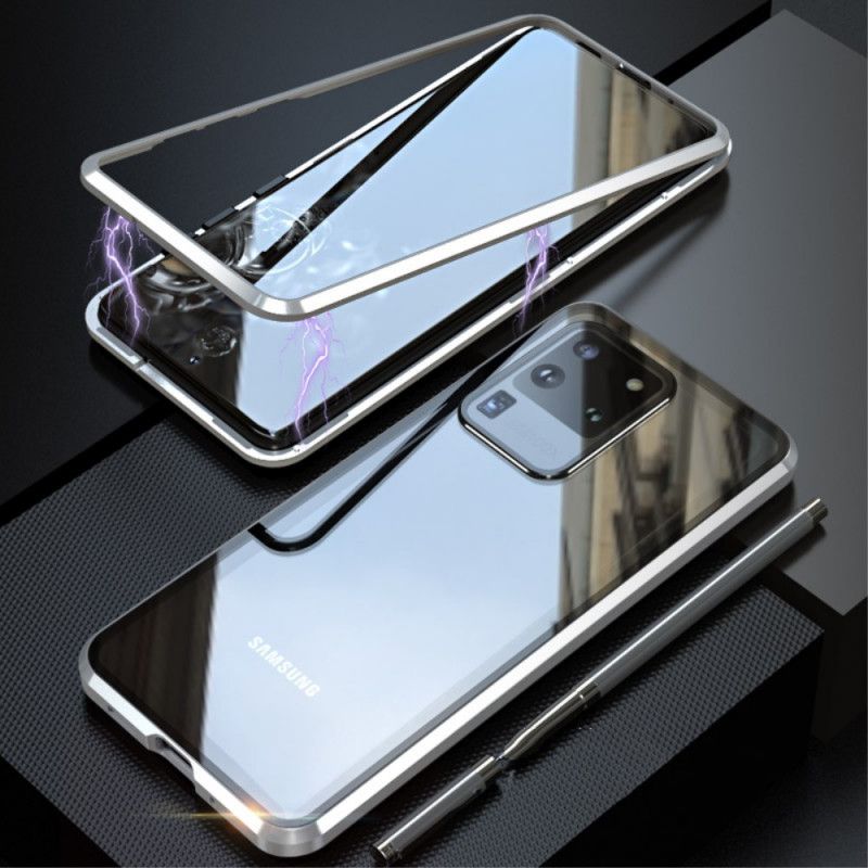 Cover for Samsung Galaxy S20 Ultra Sort Metalkanter Og Hærdet Glas