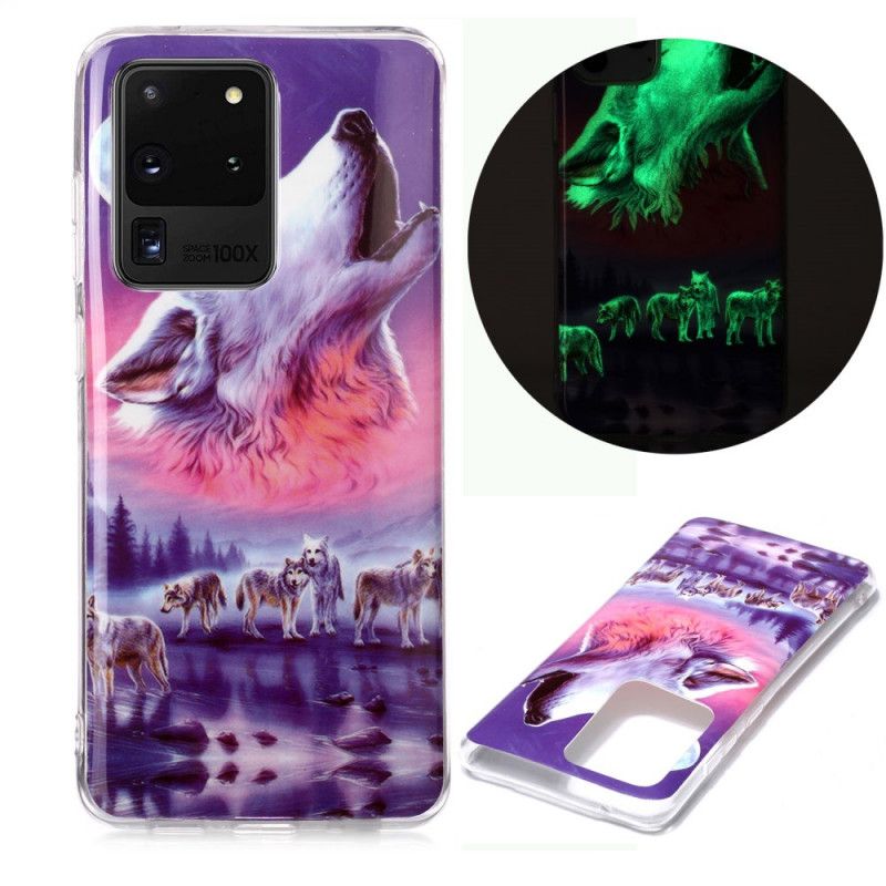 Cover Samsung Galaxy S20 Ultra Hvid Fluorescerende Ulveserie