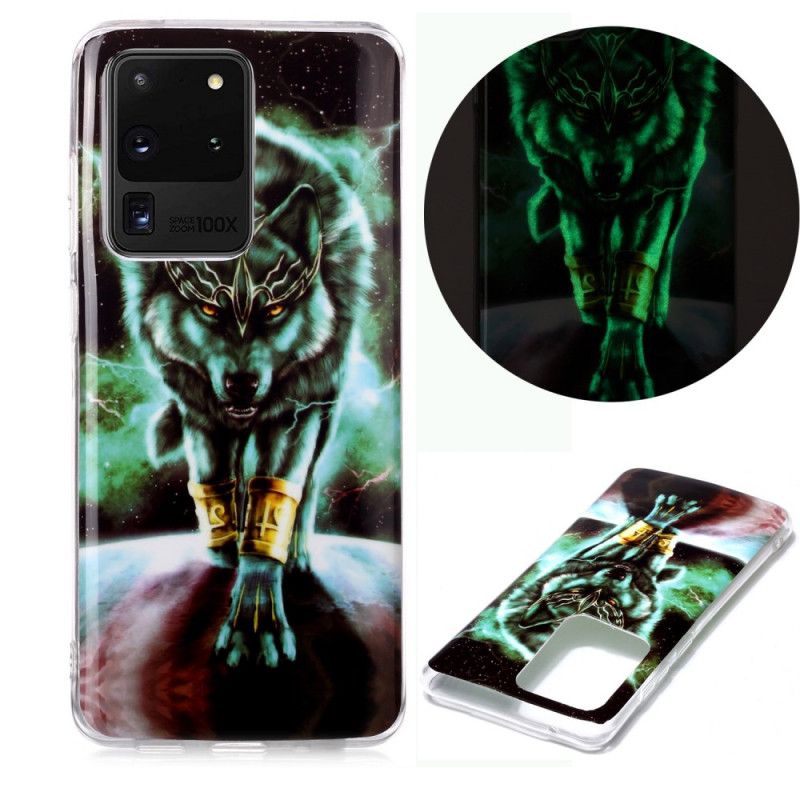 Cover Samsung Galaxy S20 Ultra Hvid Fluorescerende Ulveserie