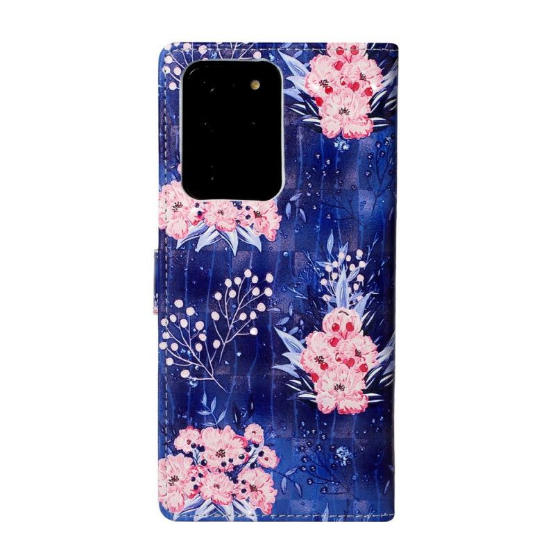 Flip Cover Læder Samsung Galaxy S20 Ultra Lys Pletblomster Original