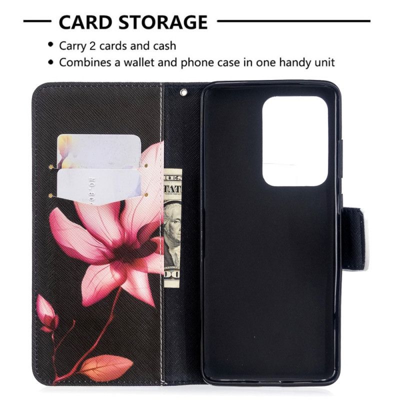 Flip Cover Samsung Galaxy S20 Ultra Mobilcover Lyserød Blomst