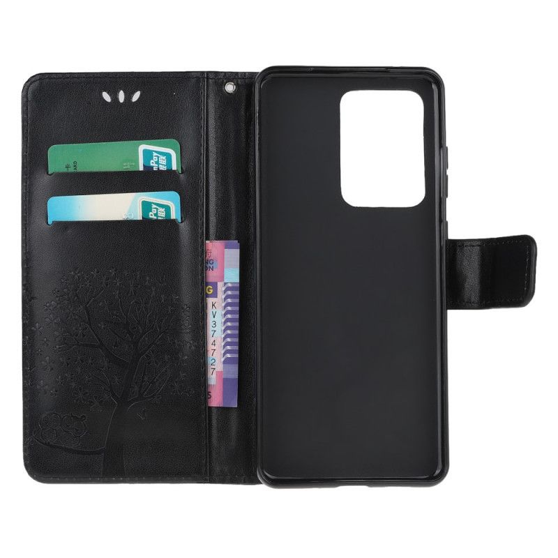 Flip Cover Samsung Galaxy S20 Ultra Sort Mobilcover Træ- Og Rem-Ugler