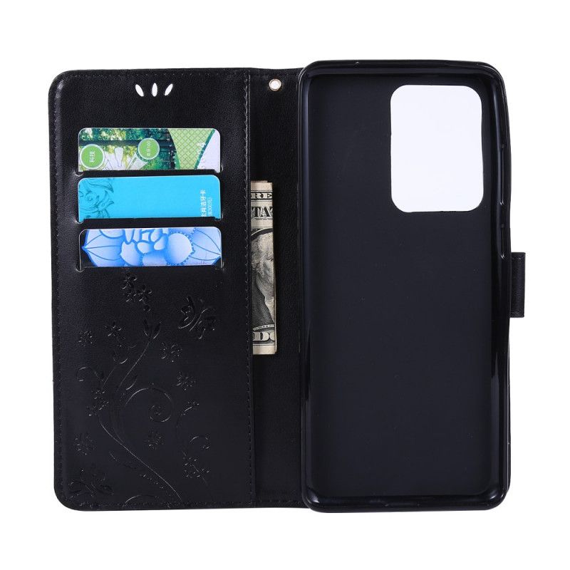 Flip Cover Samsung Galaxy S20 Ultra Sort Sommerfugle I Vinden