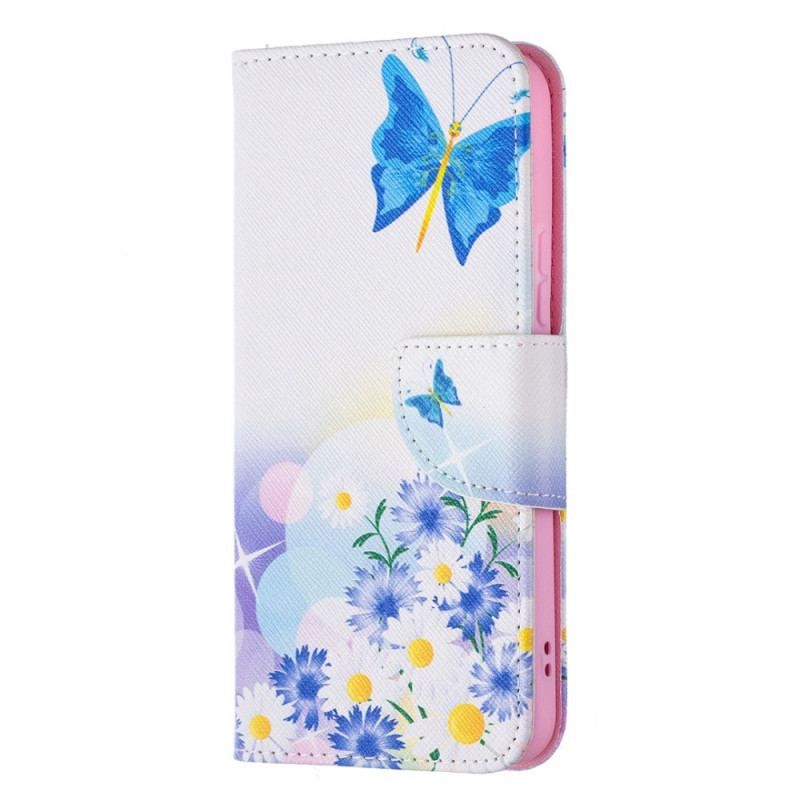 Flip Cover Samsung Galaxy S22 5G Malede Sommerfugle Og Blomster