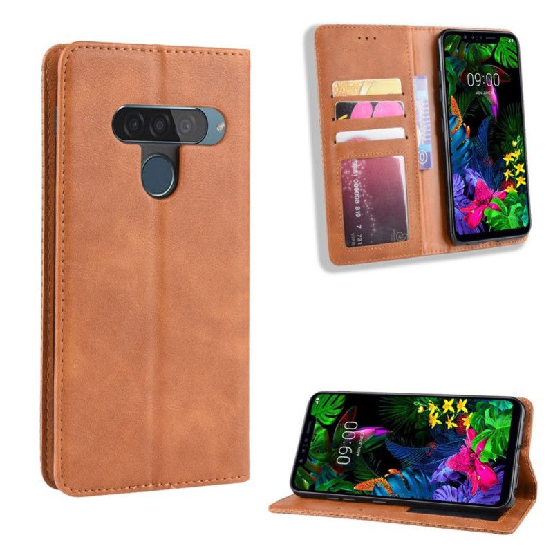 Læder Cover ThinQ LG G8S ThinQ Sort Stiliseret Vintage Lædereffekt