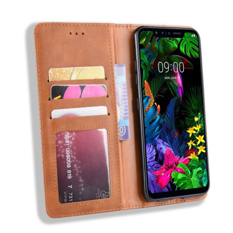 Læder Cover ThinQ LG G8S ThinQ Sort Stiliseret Vintage Lædereffekt