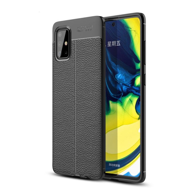 Cover Samsung Galaxy A71 Sort Dobbeltlinjet Lychee-Lædereffekt Beskyttelse