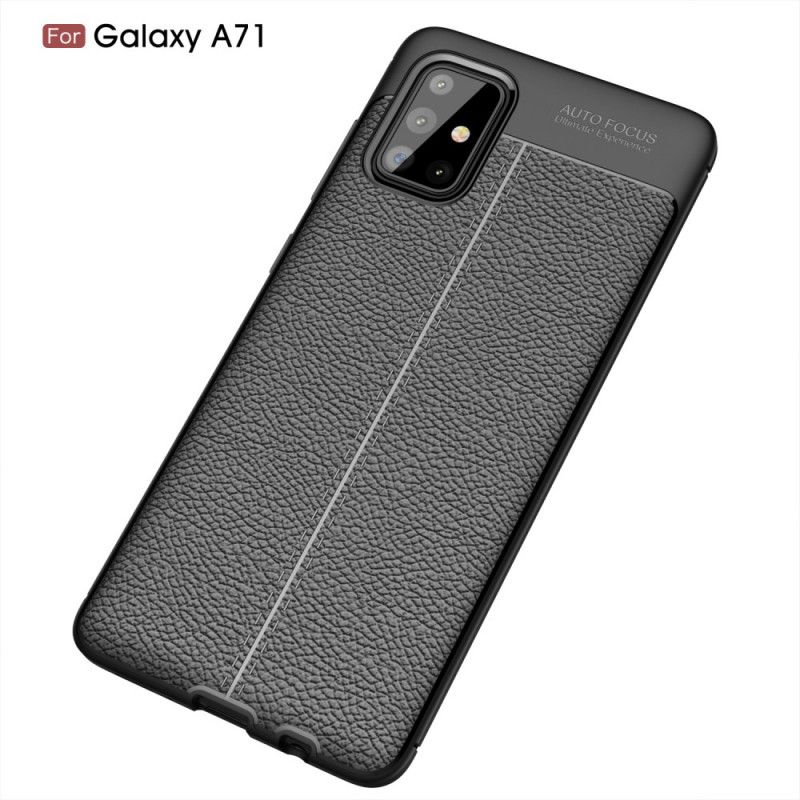 Cover Samsung Galaxy A71 Sort Dobbeltlinjet Lychee-Lædereffekt Beskyttelse