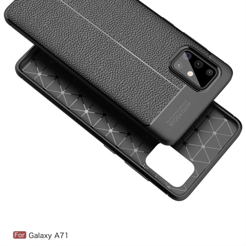 Cover Samsung Galaxy A71 Sort Dobbeltlinjet Lychee-Lædereffekt Beskyttelse