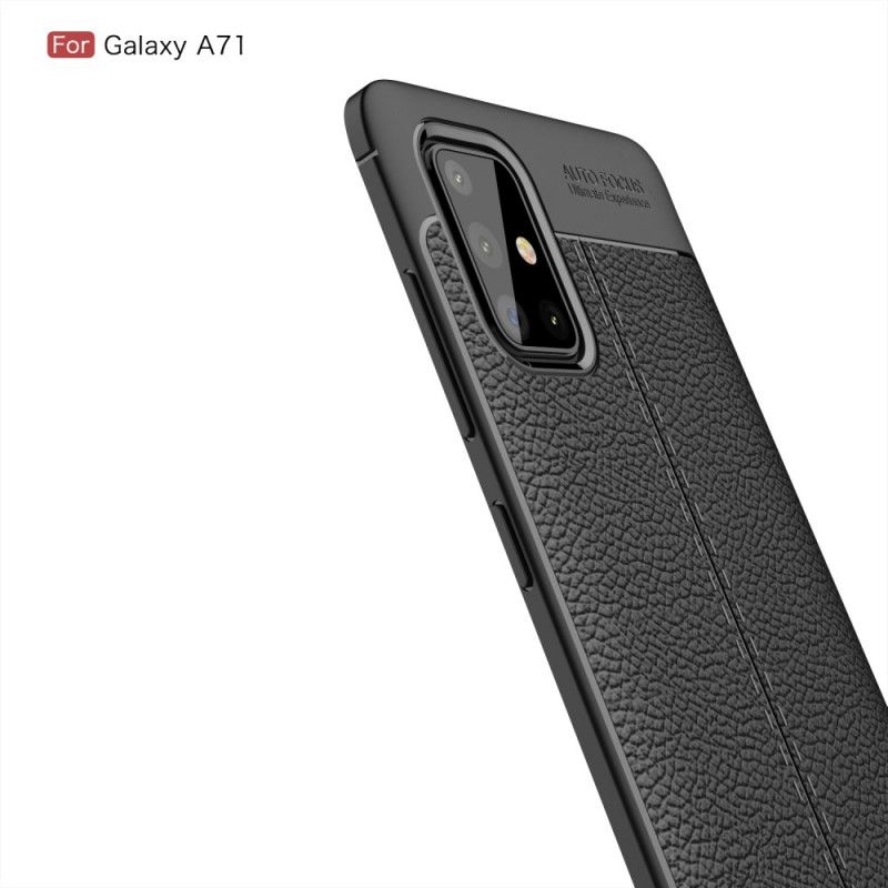 Cover Samsung Galaxy A71 Sort Dobbeltlinjet Lychee-Lædereffekt Beskyttelse