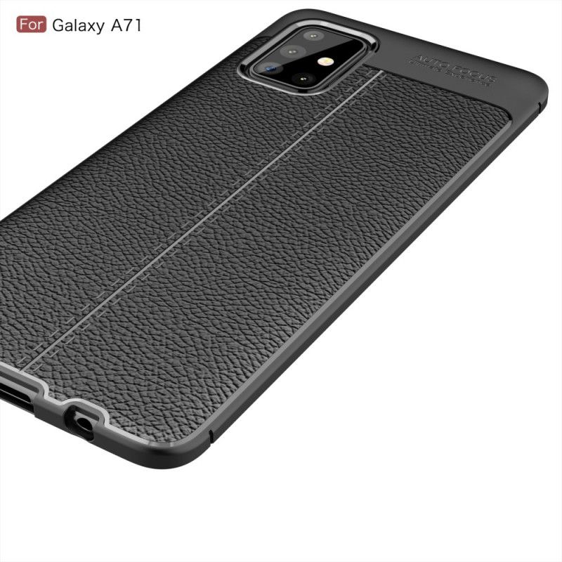 Cover Samsung Galaxy A71 Sort Dobbeltlinjet Lychee-Lædereffekt Beskyttelse