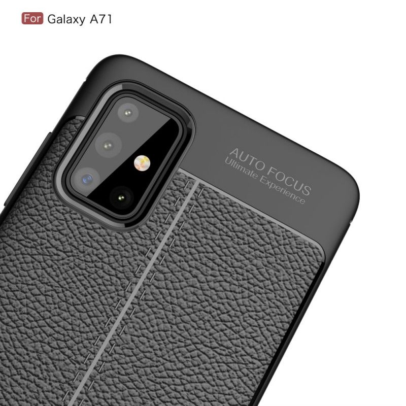 Cover Samsung Galaxy A71 Sort Dobbeltlinjet Lychee-Lædereffekt Beskyttelse