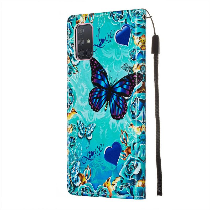 Flip Cover Læder for Samsung Galaxy A71 Gyldne Sommerfugle