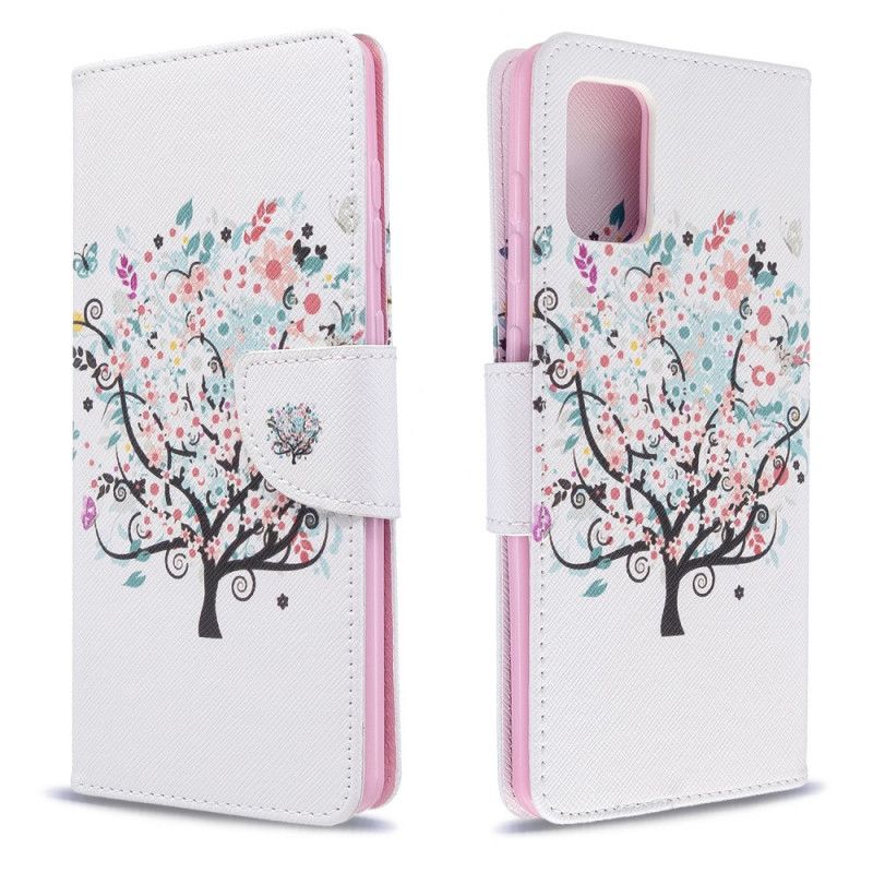 Flip Cover Læder Samsung Galaxy A71 Blomstret Træ Original