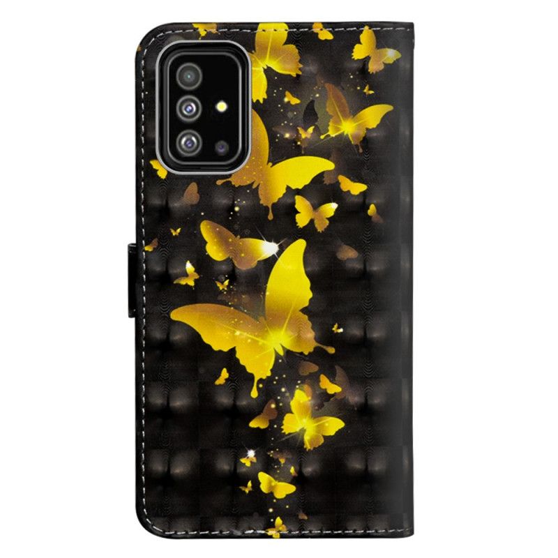 Flip Cover Læder Samsung Galaxy A71 Gule Sommerfugle