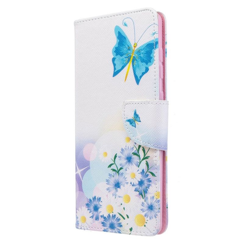 Flip Cover Samsung Galaxy A71 Magenta Malede Sommerfugle Og Blomster