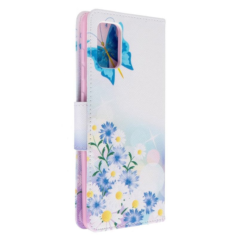 Flip Cover Samsung Galaxy A71 Magenta Malede Sommerfugle Og Blomster