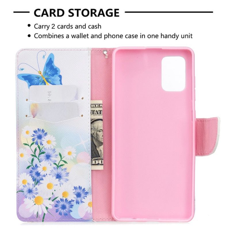 Flip Cover Samsung Galaxy A71 Magenta Malede Sommerfugle Og Blomster