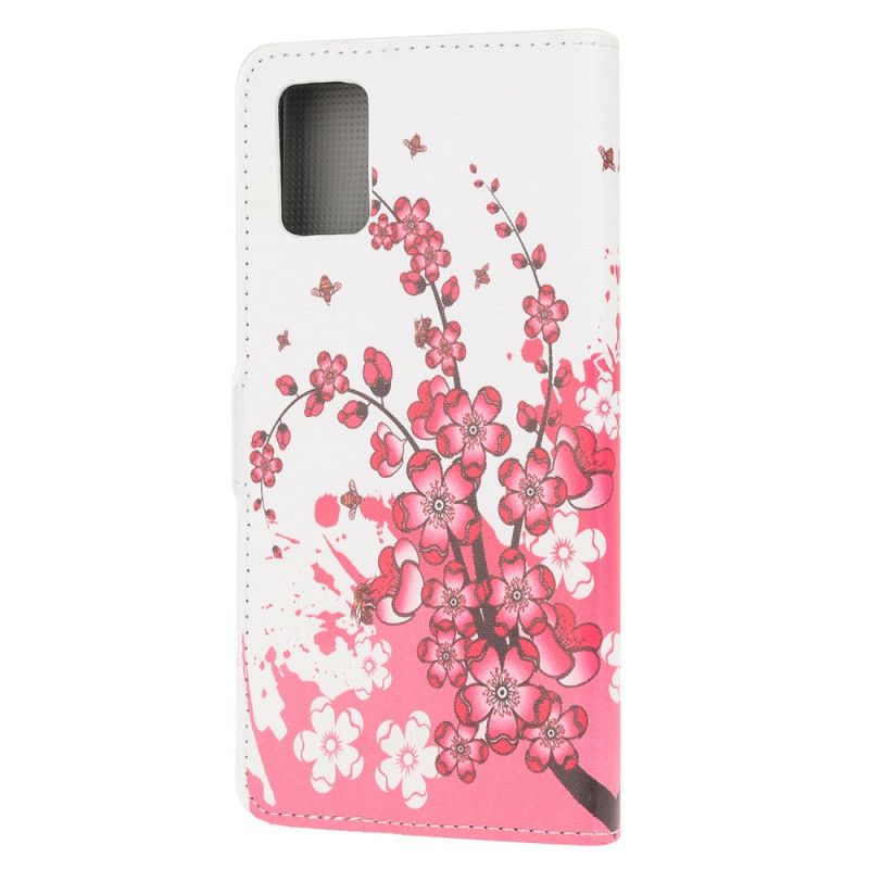 Flip Cover Samsung Galaxy A71 Magenta Tropiske Blomster