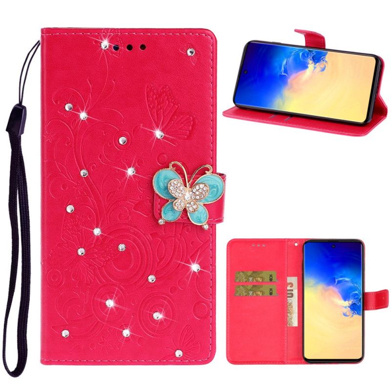 Flip Cover Samsung Galaxy A71 Rød Sommerfugl Charme