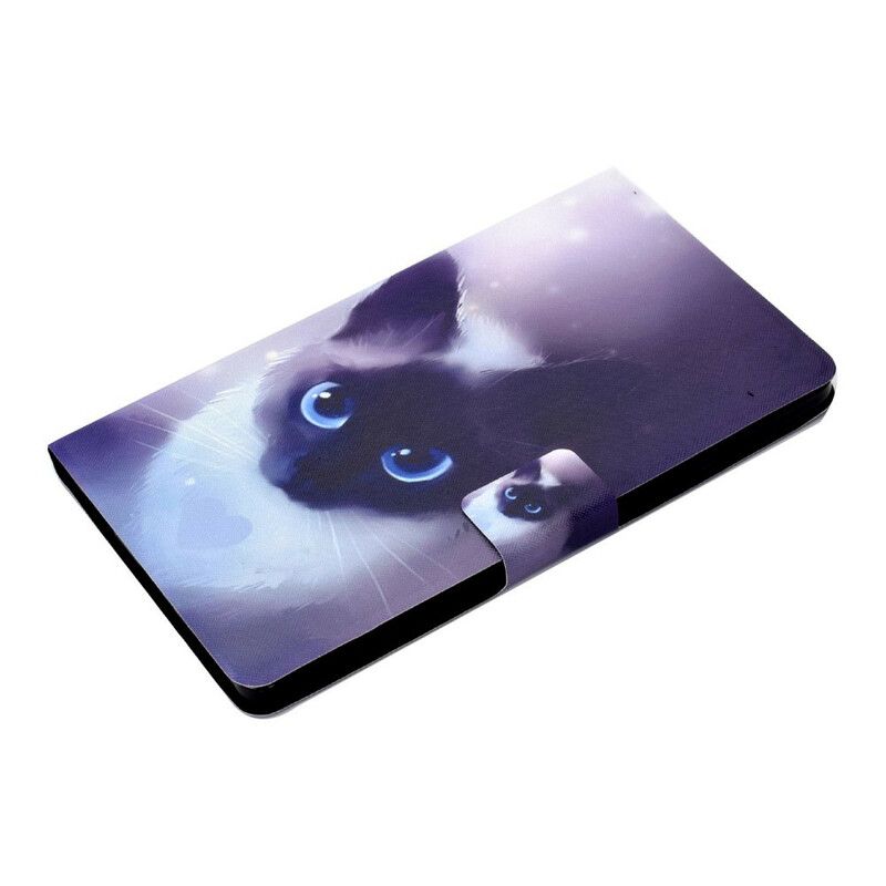 Læder Cover Samsung Galaxy Tab A7 Lite Telefon Etui Blue Eyes Kat