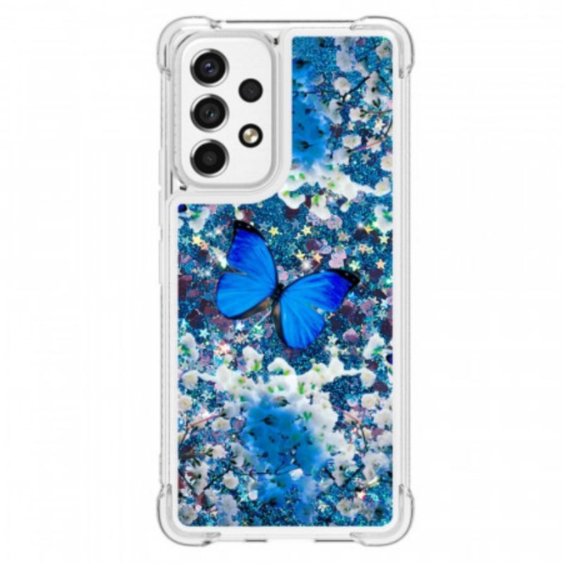 Cover Samsung Galaxy A53 5G Glitter Blå Sommerfugle