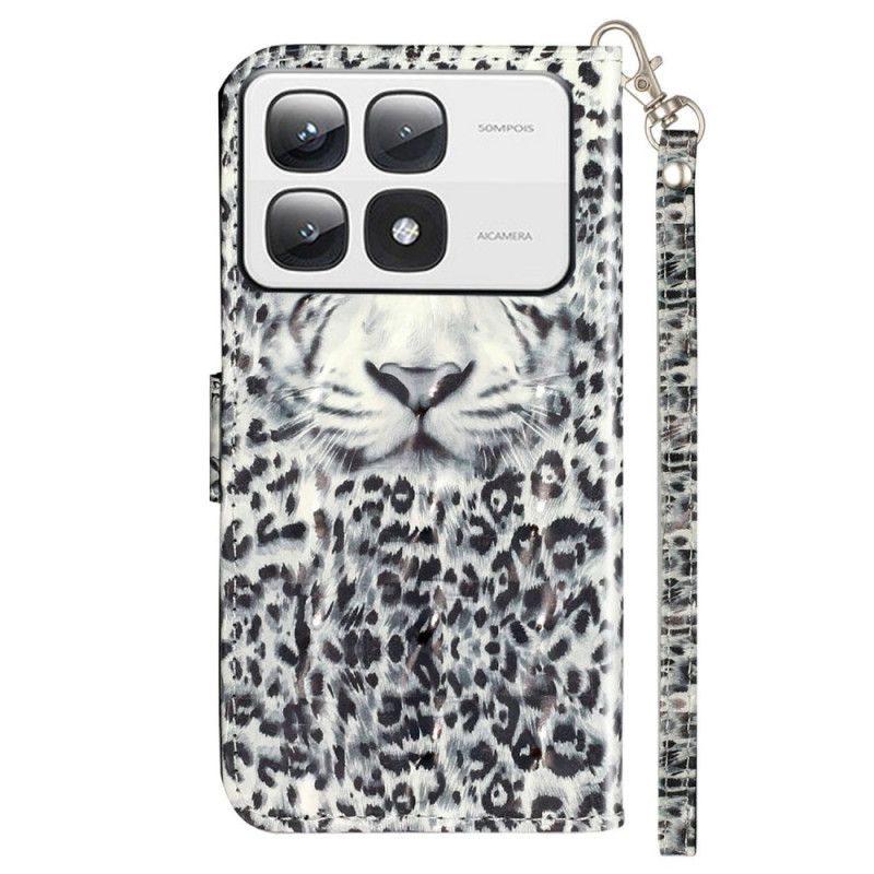 Flip Cover Xiaomi 14t Pro Leopardmønster Med Rem