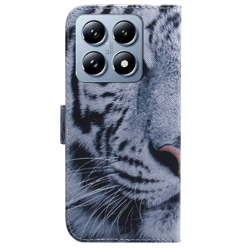 Læder Cover Xiaomi 14t Pro Telefon Etui Hvid Tiger