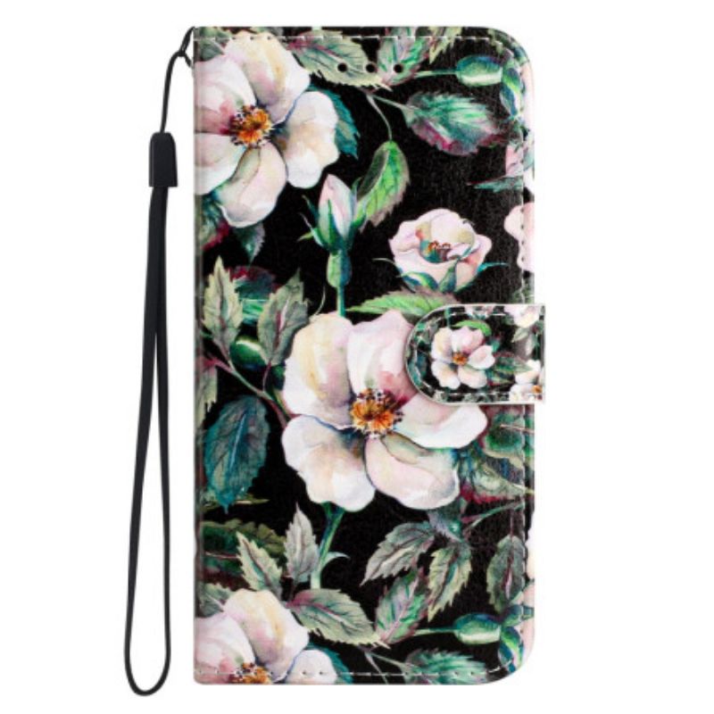 Læder Cover Xiaomi 14t Pro Telefon Etui Magnolia Mønster