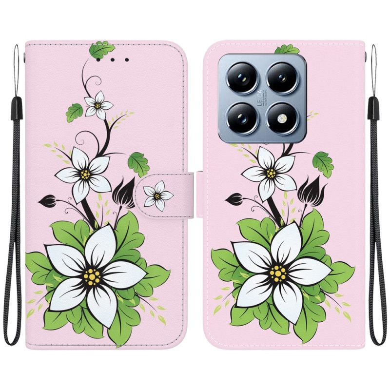 Læder Cover Xiaomi 14t Pro Telefon Etui Strappy Lily