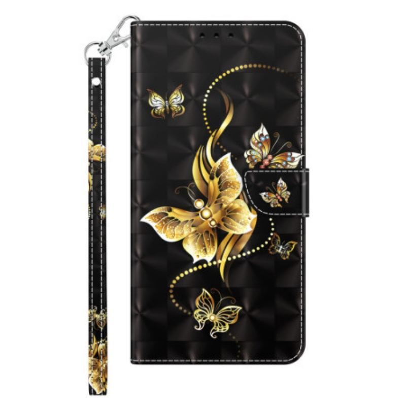 Flip Cover Sony Xperia 1 IV Med Snor Gyldne Sommerfugle Med Rem