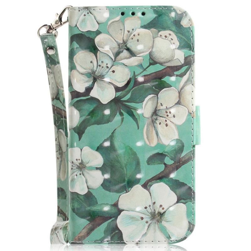 Flip Cover Sony Xperia 1 IV Med Snor Strappy Hvide Blomster