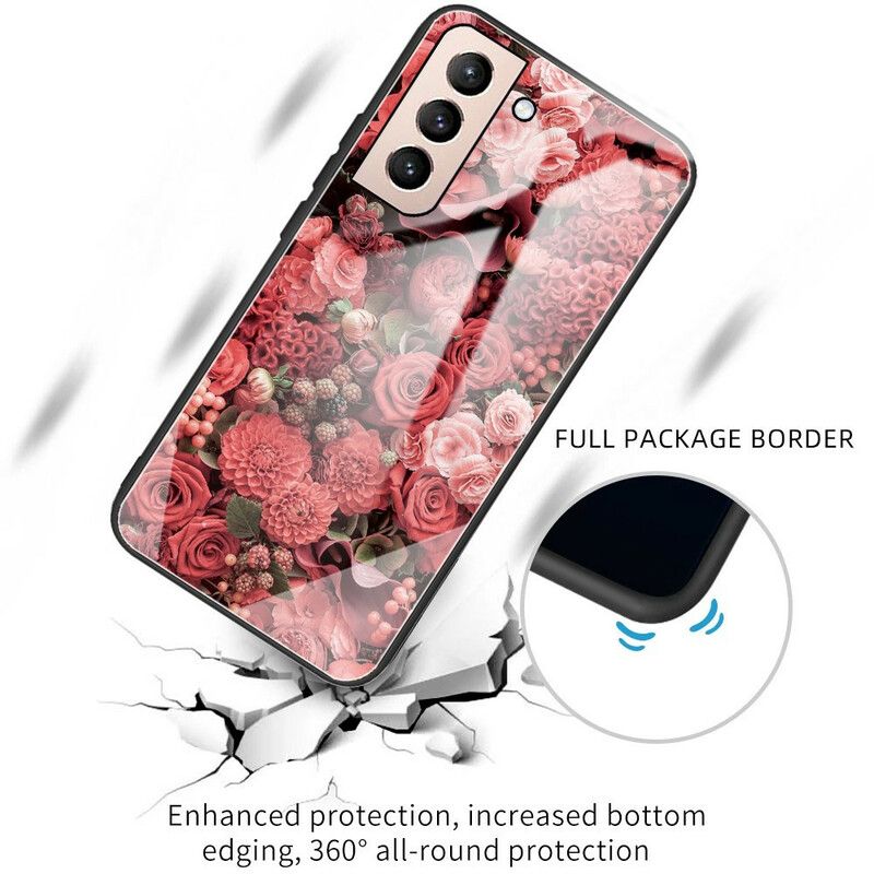 Cover Samsung Galaxy S21 Fe Lyserøde Blomster Af Hærdet Glas