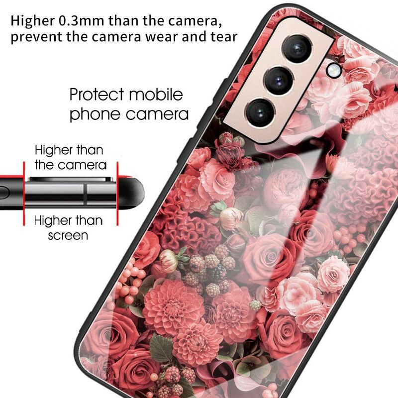 Cover Samsung Galaxy S21 Fe Lyserøde Blomster Af Hærdet Glas