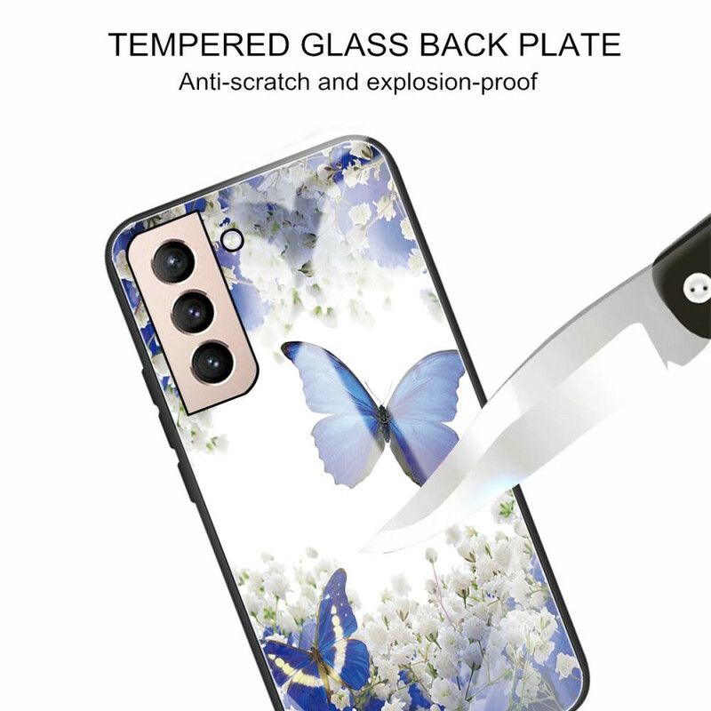 Cover Samsung Galaxy S21 Fe Sommerfugledesign Af Hærdet Glas