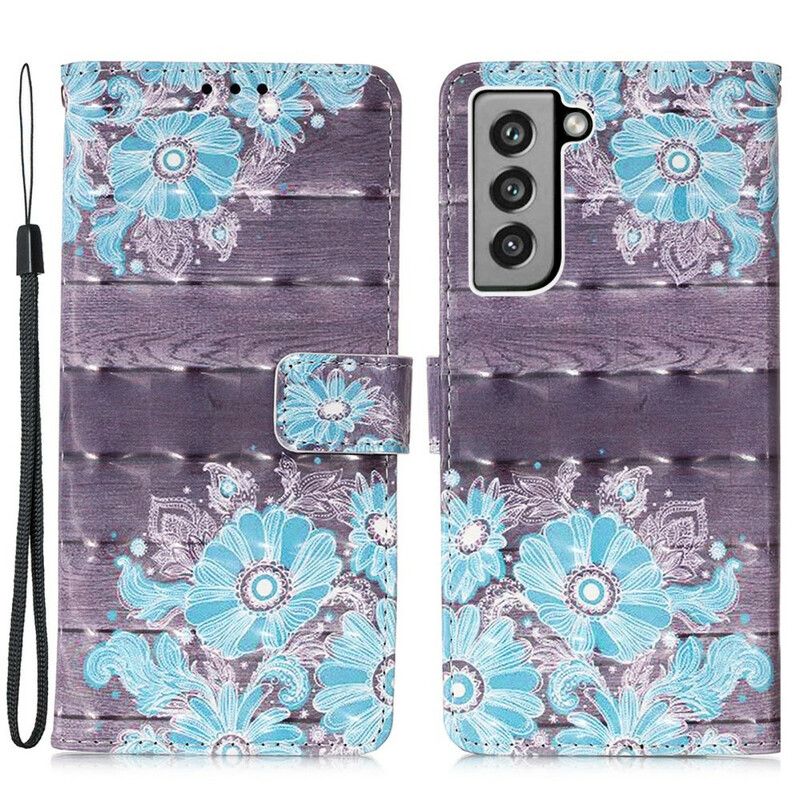 Flip Cover Samsung Galaxy S21 Fe Blå Blomster