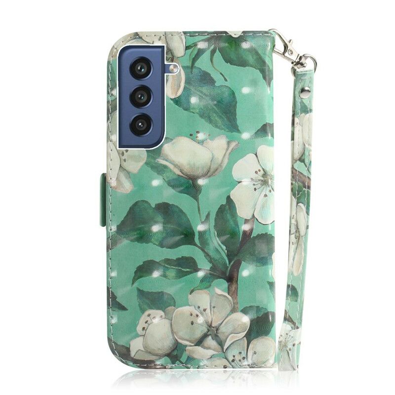 Flip Cover Samsung Galaxy S21 Fe Blomstrende Gren Med Rem