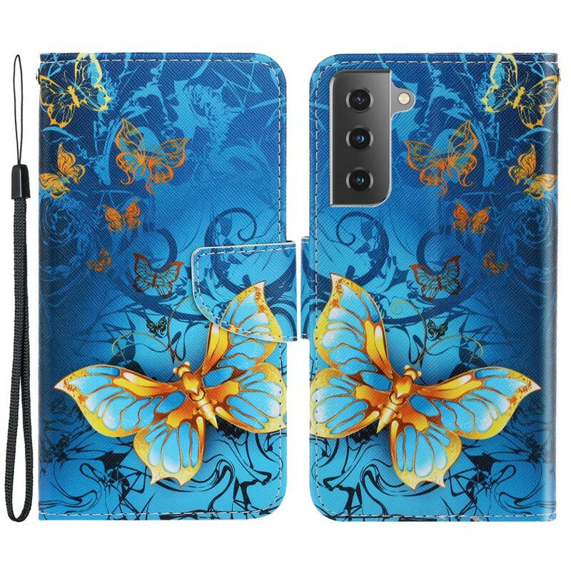 Flip Cover Samsung Galaxy S21 Fe Butterflies Strap Variationer